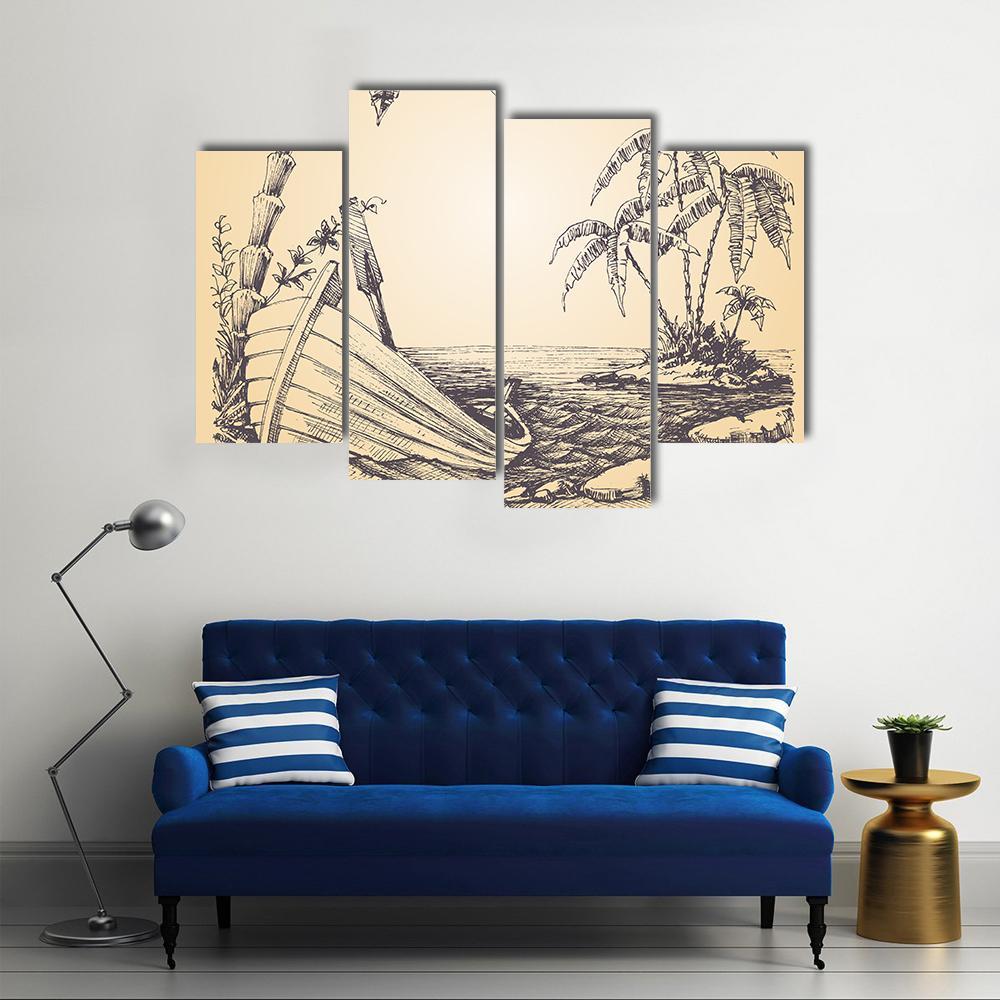Tropical Island Canvas Wall Art-4 Pop-Gallery Wrap-50&quot; x 32&quot;-Tiaracle
