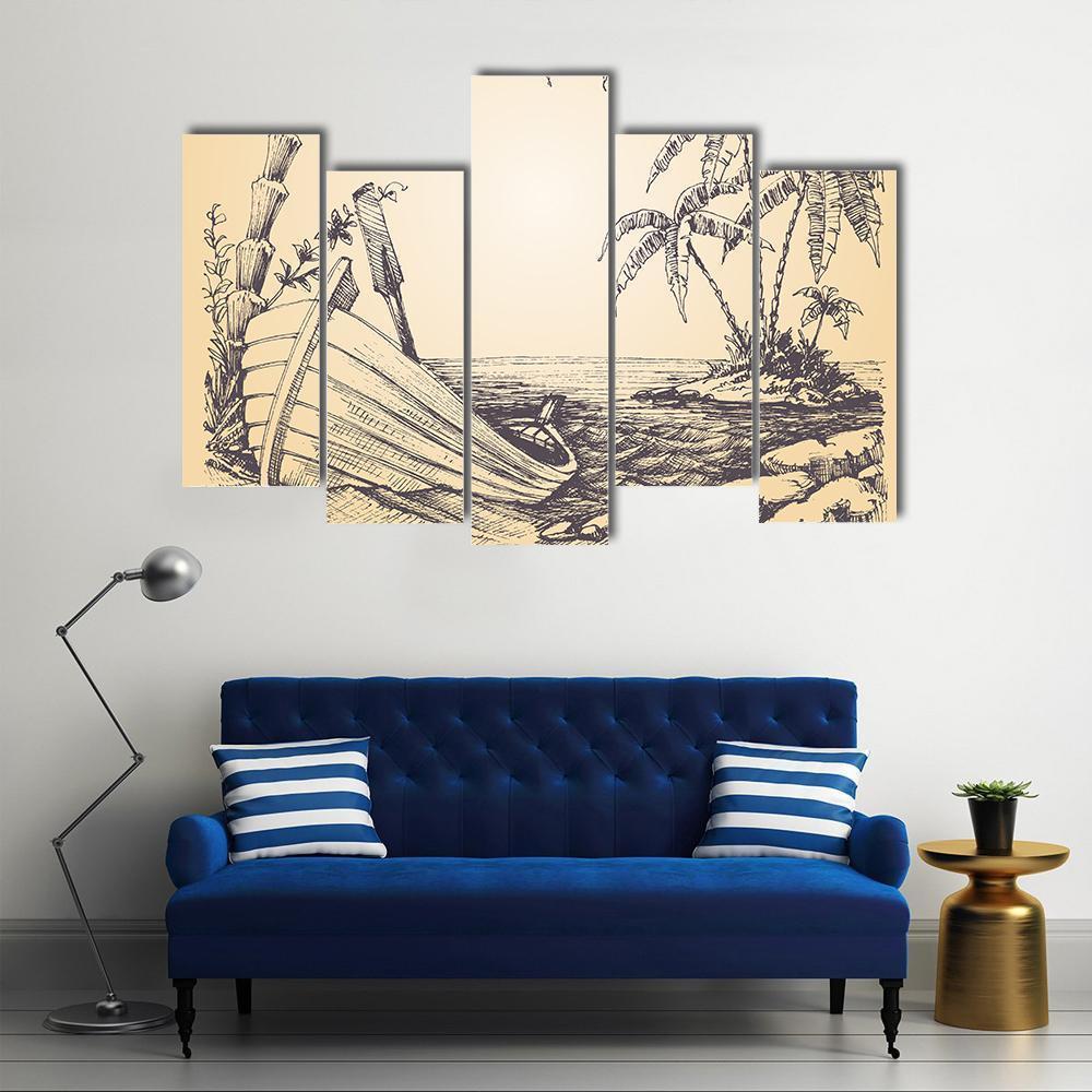 Tropical Island Canvas Wall Art-5 Pop-Gallery Wrap-47&quot; x 32&quot;-Tiaracle