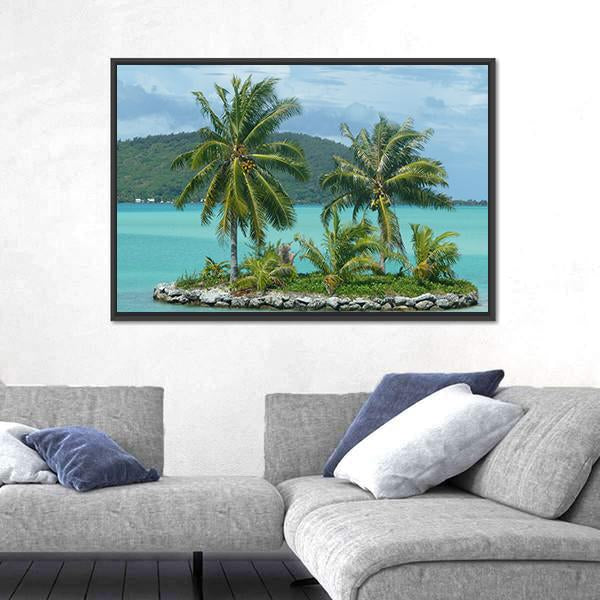 Tropical Island Near To Bora Bora Canvas Wall Art-1 Piece-Floating Frame-24" x 16"-Tiaracle
