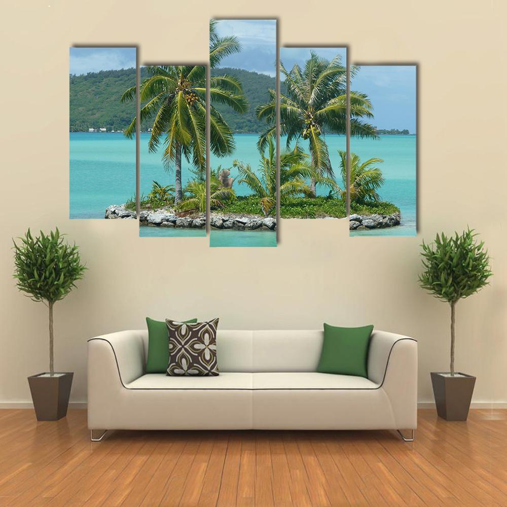 Tropical Island Near To Bora Bora Canvas Wall Art-5 Pop-Gallery Wrap-47" x 32"-Tiaracle