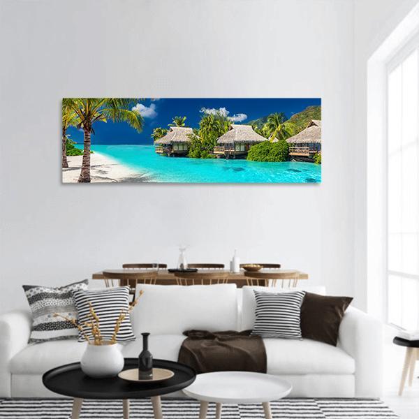 Tropical Island Of Bora Bora Panoramic Canvas Wall Art-3 Piece-25" x 08"-Tiaracle