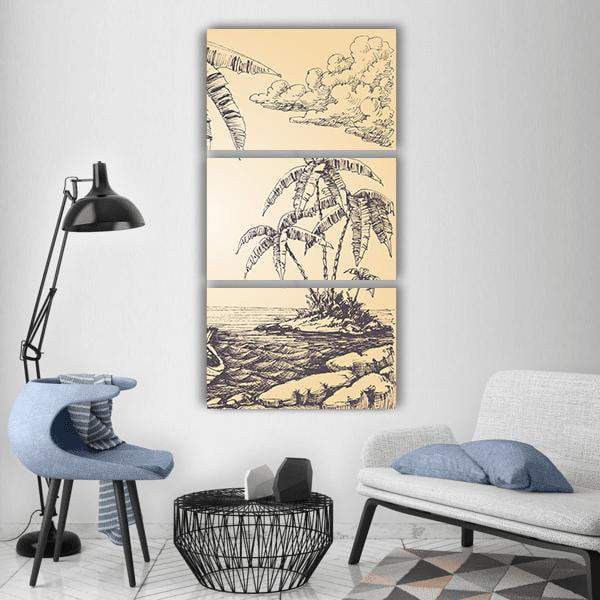 Tropical Island Vertical Canvas Wall Art-3 Vertical-Gallery Wrap-12" x 25"-Tiaracle