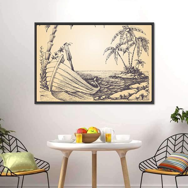 Tropical Island Vertical Canvas Wall Art-3 Vertical-Gallery Wrap-12" x 25"-Tiaracle