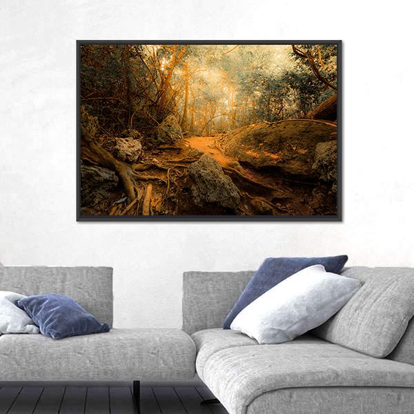 Tropical Jungle Forest Canvas Wall Art-1 Piece-Floating Frame-24" x 16"-Tiaracle