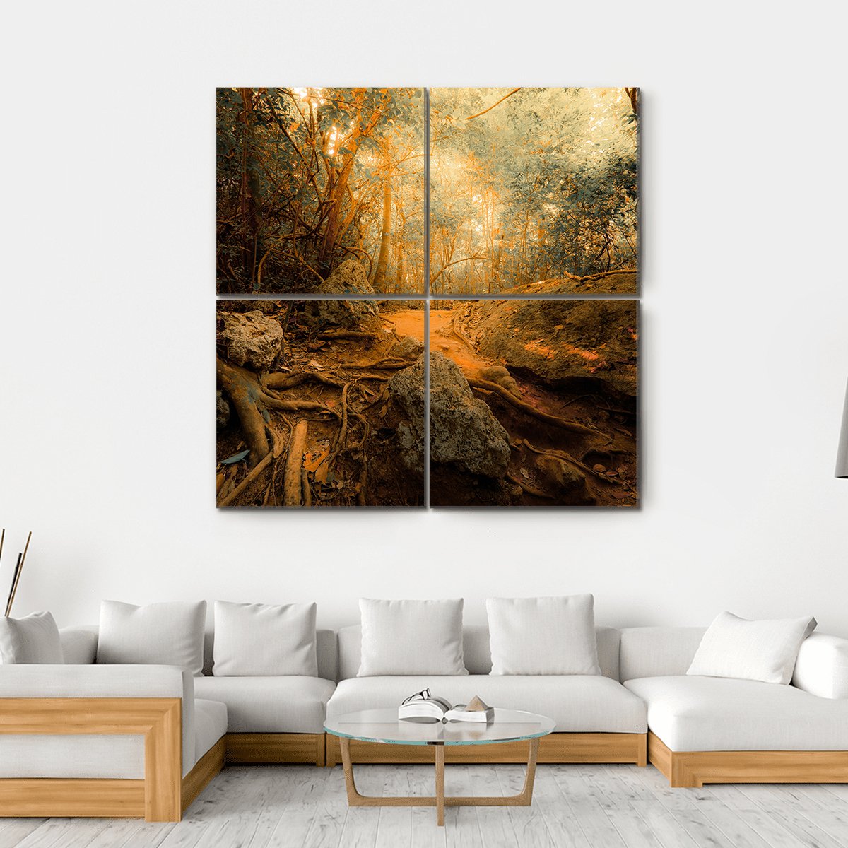 Tropical Jungle Forest Canvas Wall Art-4 Square-Gallery Wrap-17&quot; x 17&quot;-Tiaracle