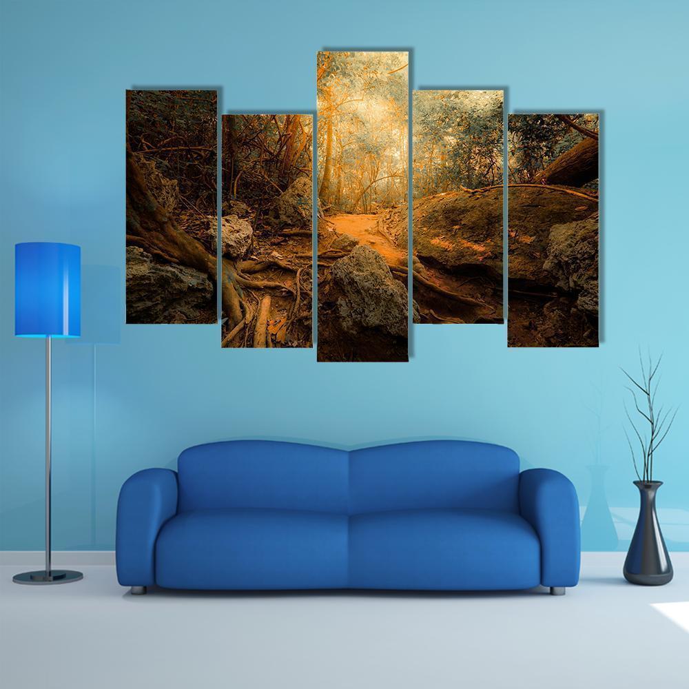 Tropical Jungle Forest Canvas Wall Art-5 Pop-Gallery Wrap-47" x 32"-Tiaracle