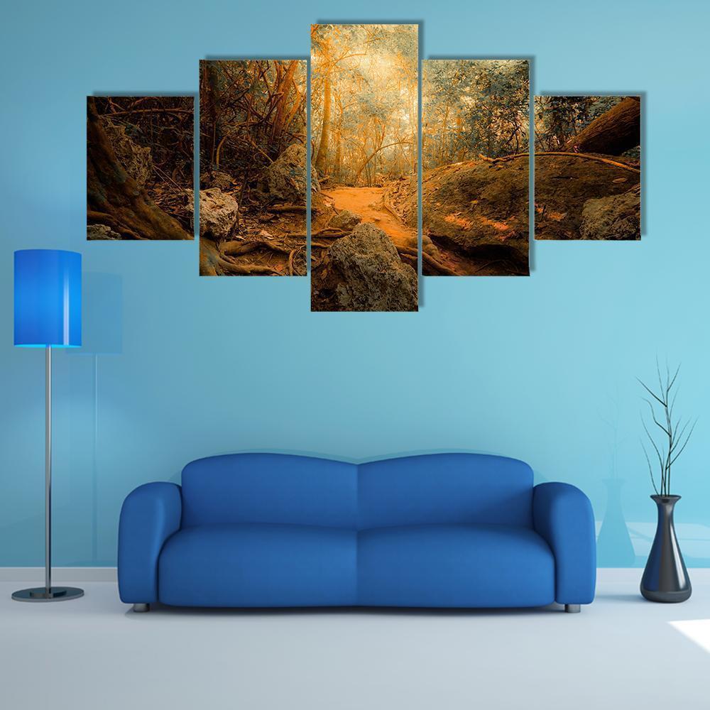 Tropical Jungle Forest Canvas Wall Art-5 Star-Gallery Wrap-62" x 32"-Tiaracle