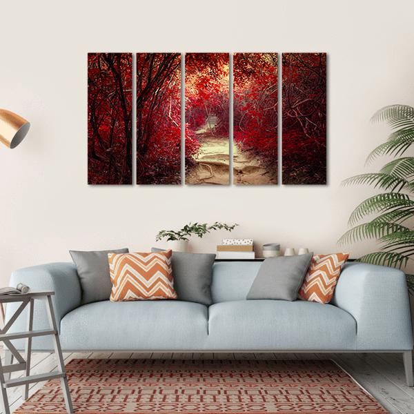 Tropical Jungle Forest With Tunnel And Path Way Through Lush Canvas Wall Art-5 Horizontal-Gallery Wrap-22&quot; x 12&quot;-Tiaracle