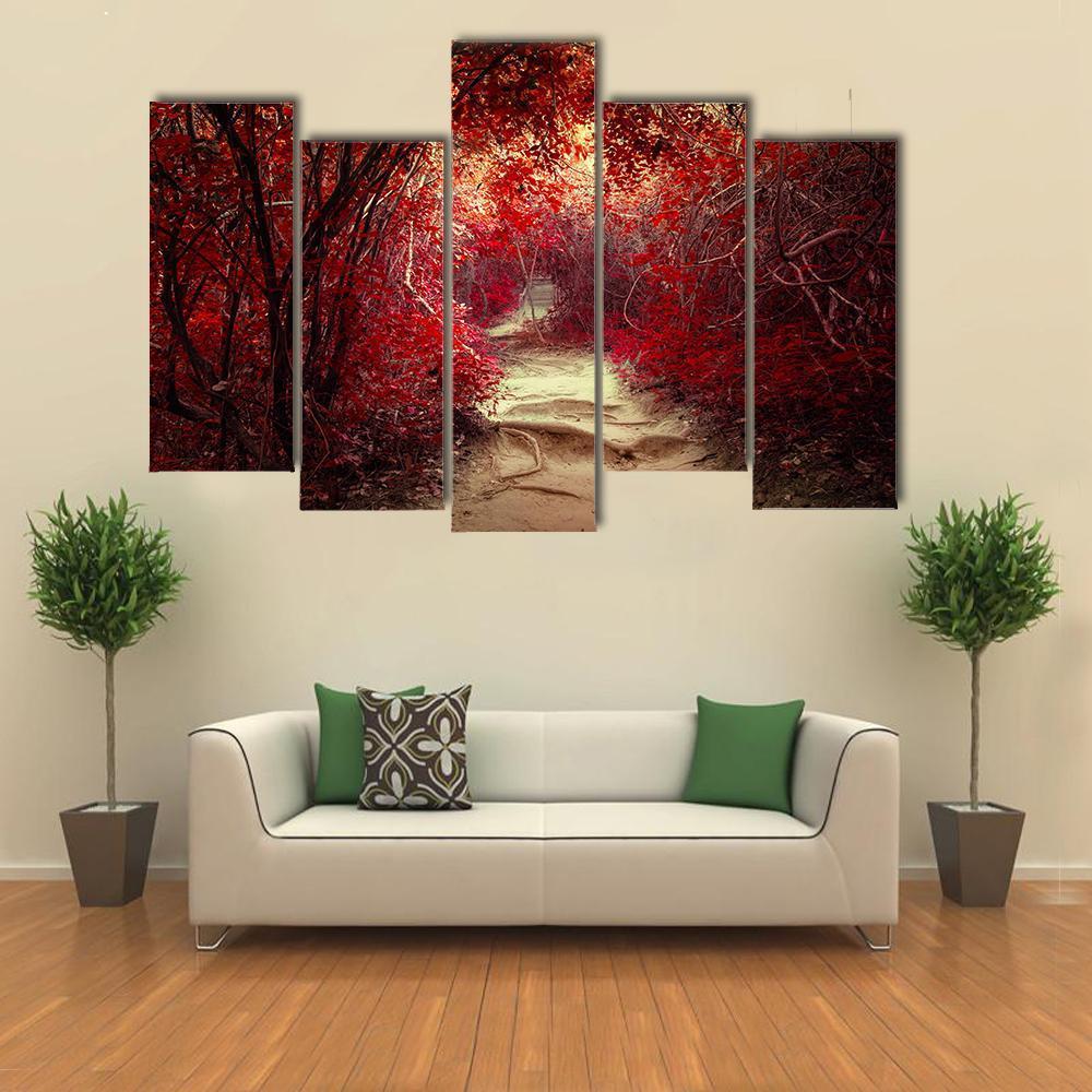 Pathway Through Tropical Jungle Canvas Wall Art-5 Pop-Gallery Wrap-47&quot; x 32&quot;-Tiaracle