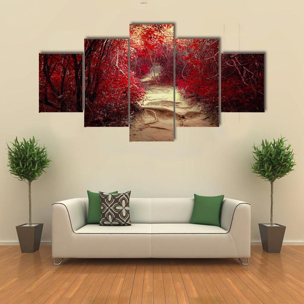 Pathway Through Tropical Jungle Canvas Wall Art-5 Star-Gallery Wrap-62&quot; x 32&quot;-Tiaracle