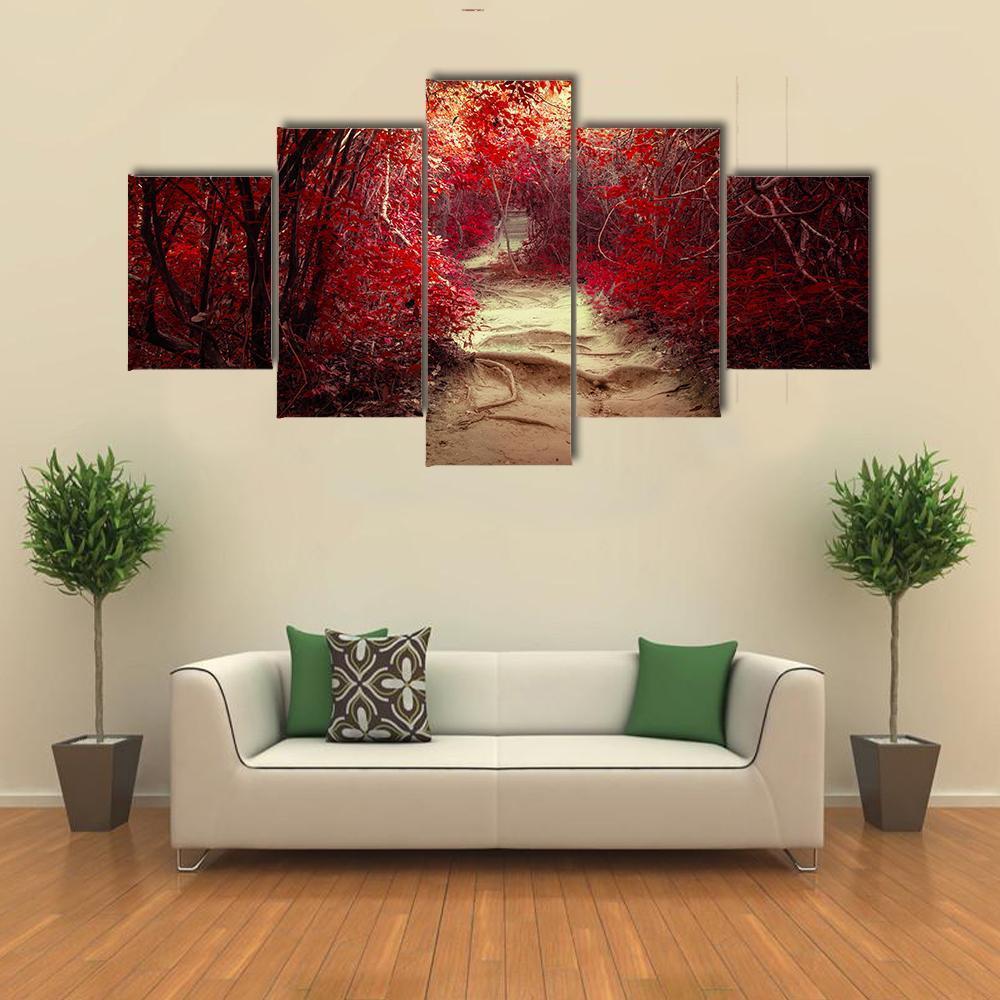 Pathway Through Tropical Jungle Canvas Wall Art-4 Pop-Gallery Wrap-50" x 32"-Tiaracle