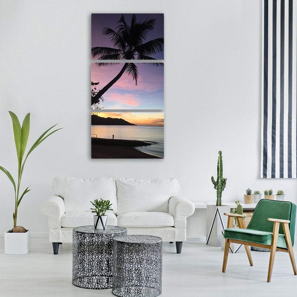 Tropical Palm At Sunset Vertical Canvas Wall Art-3 Vertical-Gallery Wrap-12" x 25"-Tiaracle
