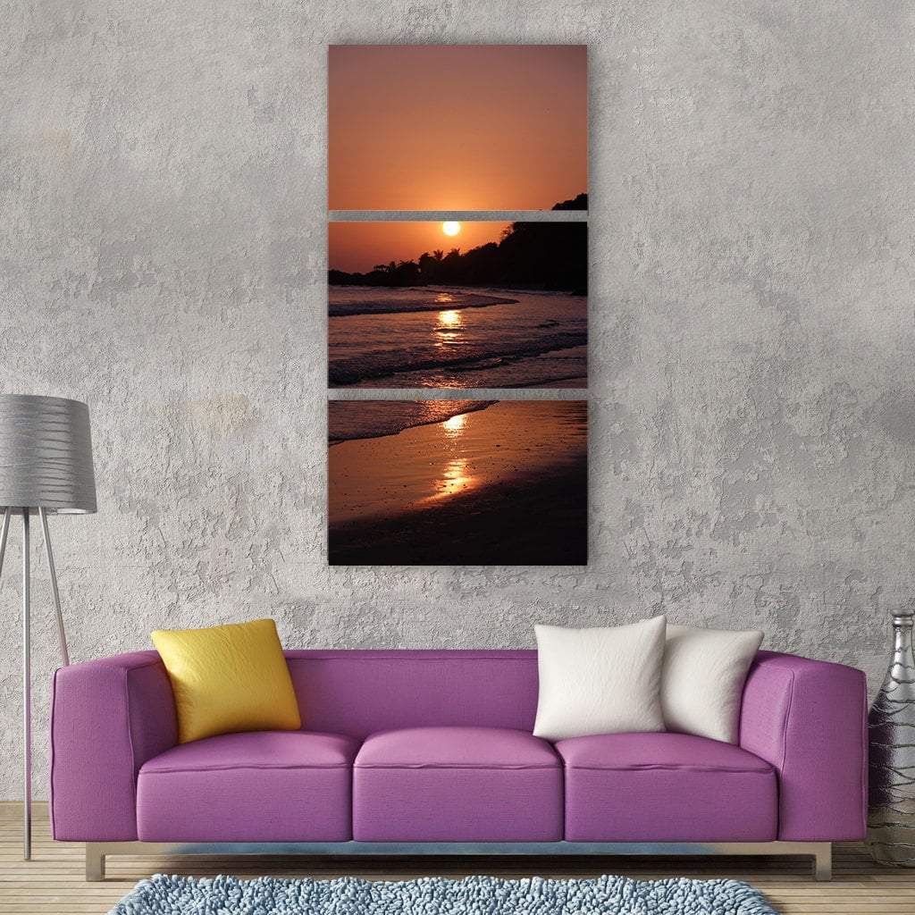 Tropical Paradise Beach Shore At Sunset Vertical Canvas Wall Art-3 Vertical-Gallery Wrap-12" x 25"-Tiaracle