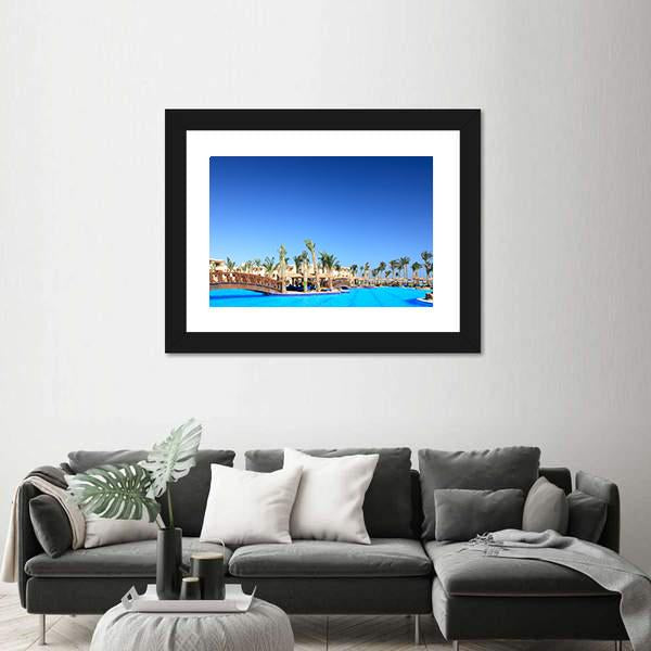 Tropical Park And Pool Morocco Canvas Wall Art-1 Piece-Framed Print-20" x 16"-Tiaracle