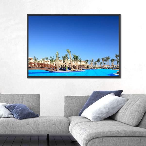Tropical Park And Pool Morocco Canvas Wall Art-1 Piece-Floating Frame-24" x 16"-Tiaracle