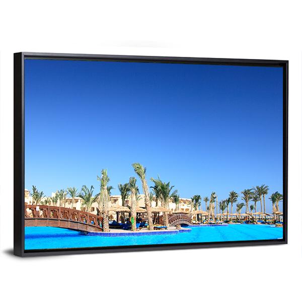 Tropical Park And Pool Morocco Canvas Wall Art-3 Horizontal-Gallery Wrap-25" x 16"-Tiaracle