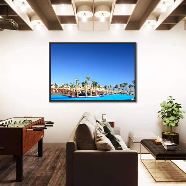 Tropical Park And Pool Morocco Canvas Wall Art-3 Horizontal-Gallery Wrap-25" x 16"-Tiaracle
