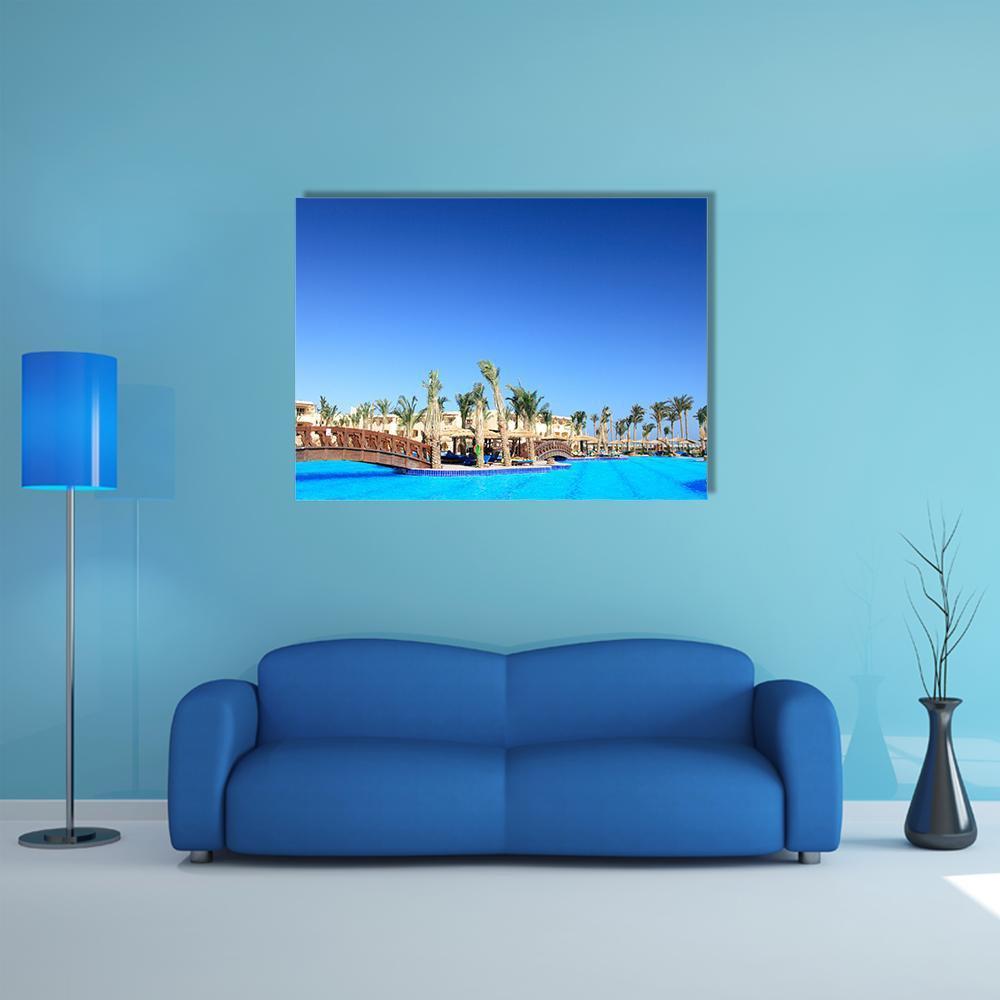 Tropical Park And Pool Morocco Canvas Wall Art-1 Piece-Gallery Wrap-48" x 32"-Tiaracle