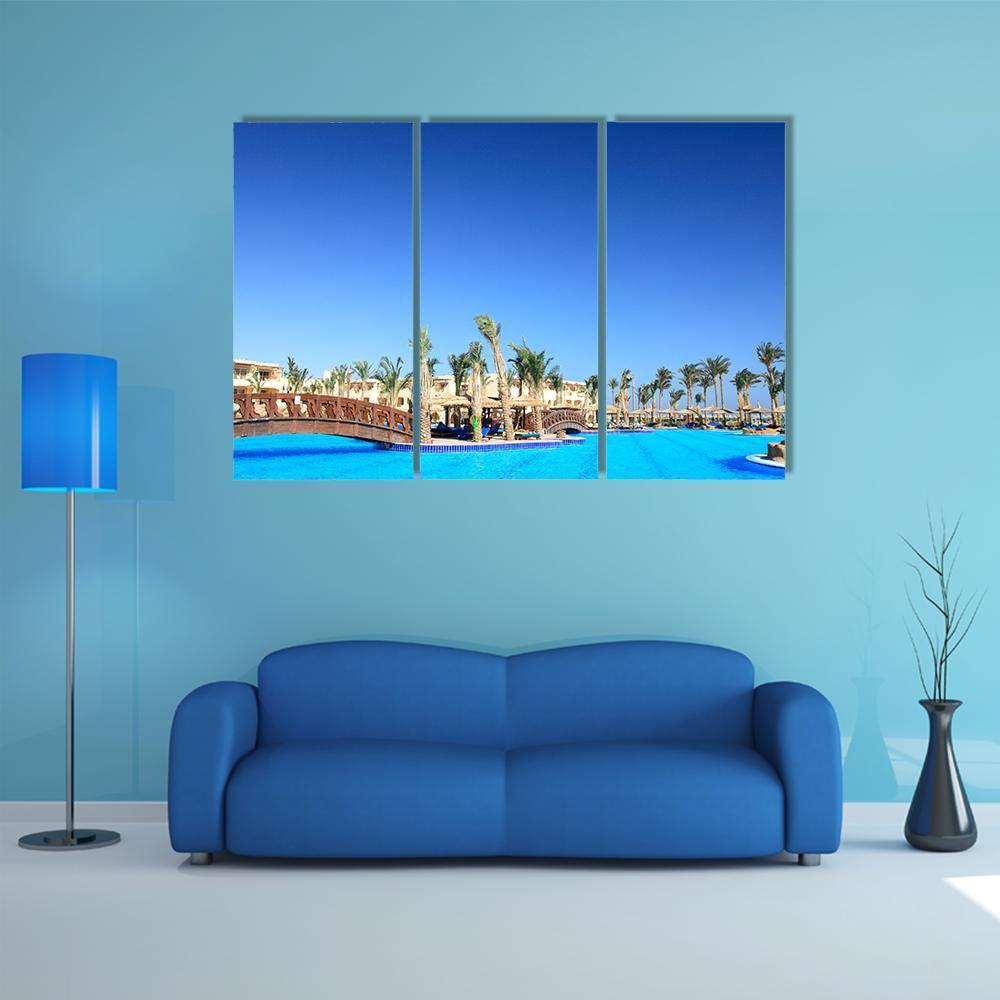Tropical Park And Pool Morocco Canvas Wall Art-3 Horizontal-Gallery Wrap-37" x 24"-Tiaracle