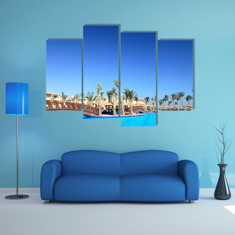 Tropical Park And Pool Morocco Canvas Wall Art-4 Pop-Gallery Wrap-50" x 32"-Tiaracle