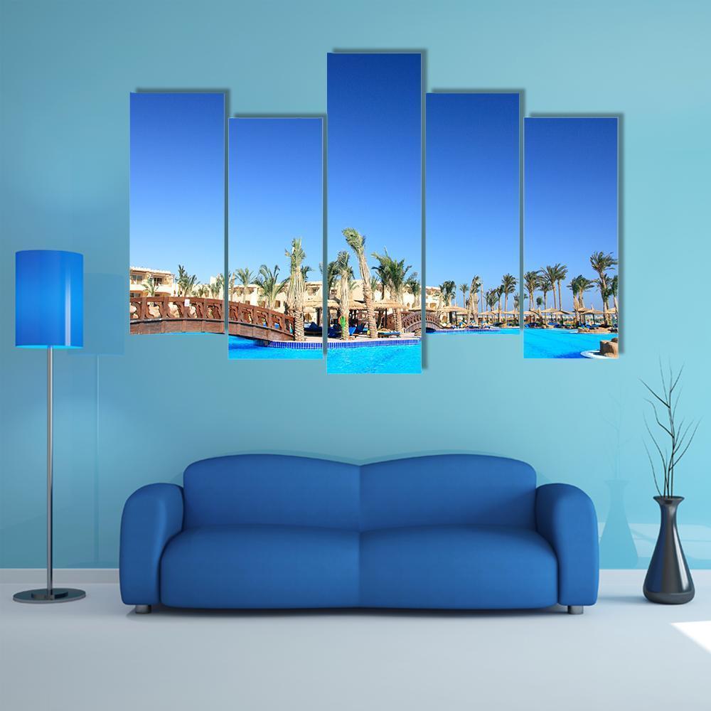 Tropical Park And Pool Morocco Canvas Wall Art-5 Pop-Gallery Wrap-47" x 32"-Tiaracle