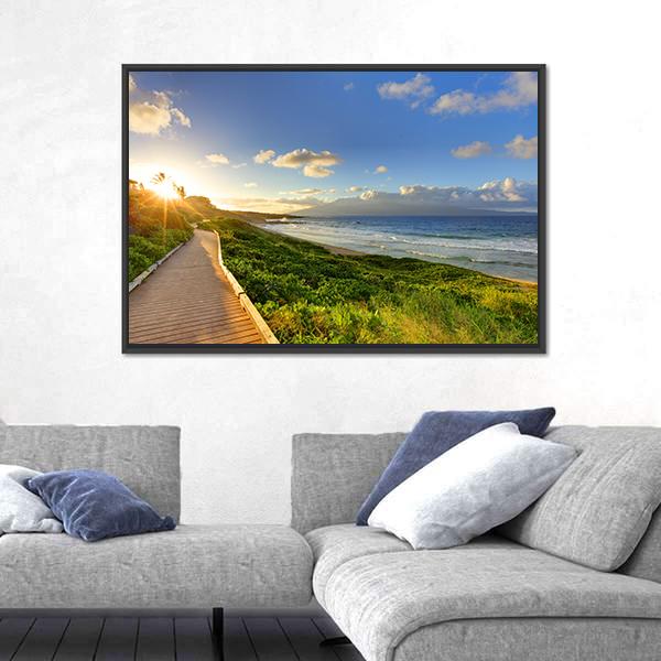 Tropical Path Near The Beach Canvas Wall Art-1 Piece-Floating Frame-24" x 16"-Tiaracle