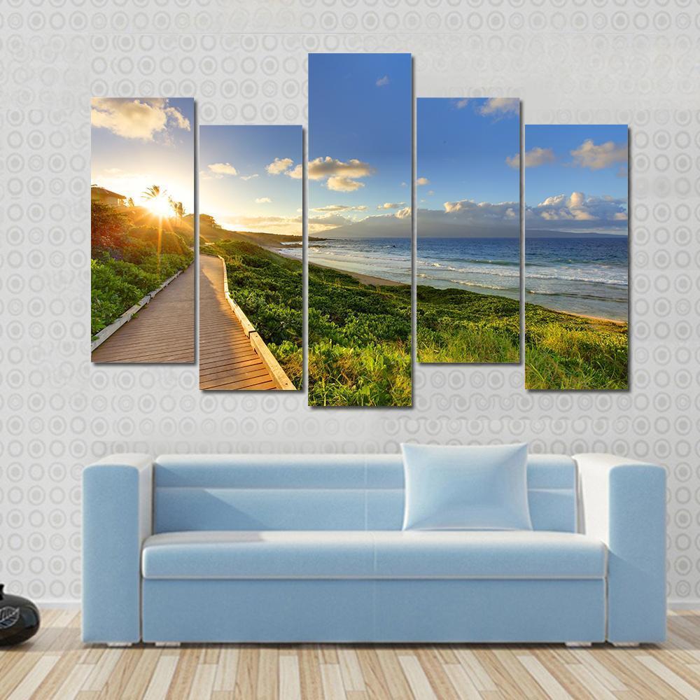 Tropical Path Near The Beach Maui Hawaii Canvas Wall Art-5 Pop-Gallery Wrap-47&quot; x 32&quot;-Tiaracle