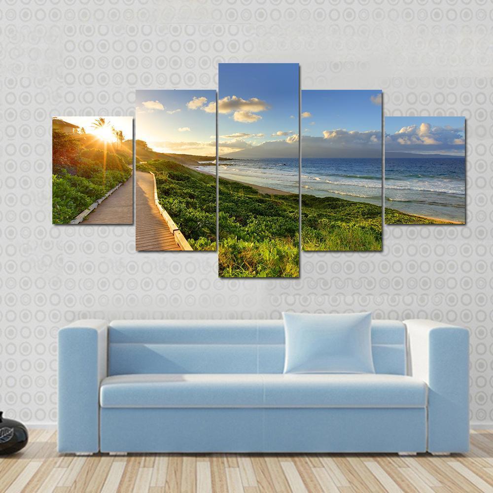 Tropical Path Near The Beach Maui Hawaii Canvas Wall Art-5 Star-Gallery Wrap-62&quot; x 32&quot;-Tiaracle