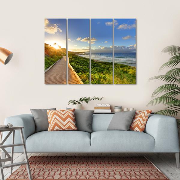Tropical Path Near The Beach Canvas Wall Art-4 Horizontal-Gallery Wrap-34" x 24"-Tiaracle