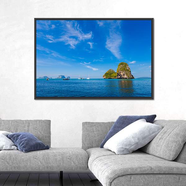 Tropical Phra Nang Railay Beach Canvas Wall Art-1 Piece-Floating Frame-24" x 16"-Tiaracle