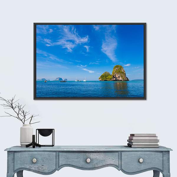 Tropical Phra Nang Railay Beach Canvas Wall Art-3 Horizontal-Gallery Wrap-25" x 16"-Tiaracle