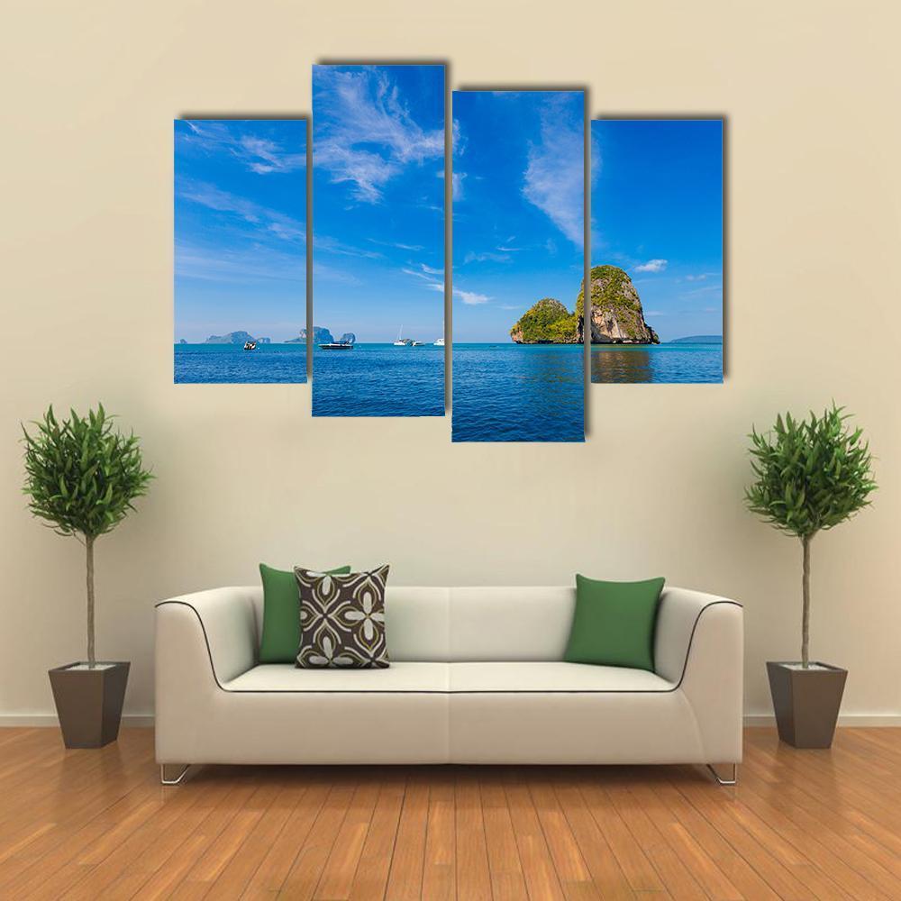 Tropical Phra Nang Railay Beach Canvas Wall Art-4 Pop-Gallery Wrap-50" x 32"-Tiaracle