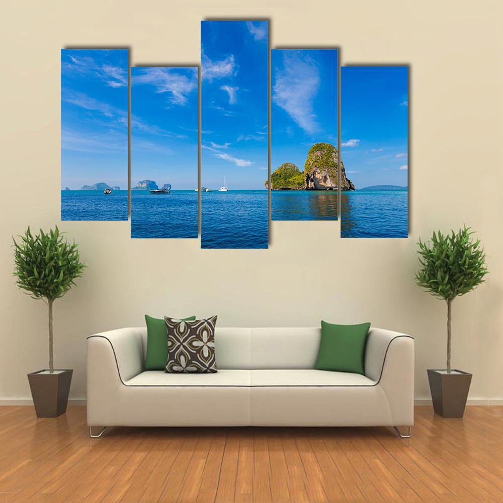 Tropical Phra Nang Railay Beach Canvas Wall Art-5 Pop-Gallery Wrap-47" x 32"-Tiaracle