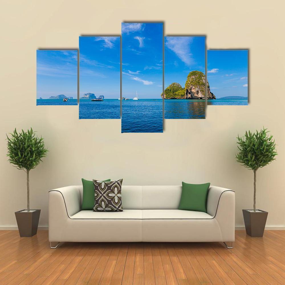 Tropical Phra Nang Railay Beach Canvas Wall Art-5 Star-Gallery Wrap-62" x 32"-Tiaracle