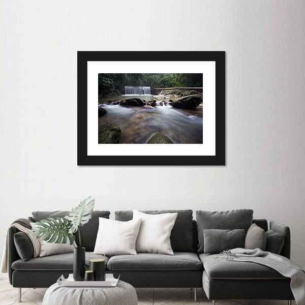 Tropical Rainforest With Waterfall Canvas Wall Art-1 Piece-Framed Print-20" x 16"-Tiaracle