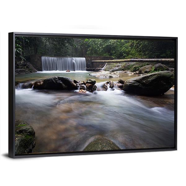 Tropical Rainforest With Waterfall Canvas Wall Art-3 Horizontal-Gallery Wrap-25" x 16"-Tiaracle