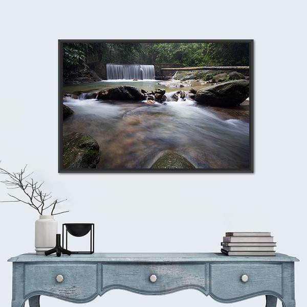 Tropical Rainforest With Waterfall Canvas Wall Art-3 Horizontal-Gallery Wrap-25" x 16"-Tiaracle