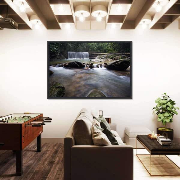 Tropical Rainforest With Waterfall Canvas Wall Art-3 Horizontal-Gallery Wrap-25" x 16"-Tiaracle