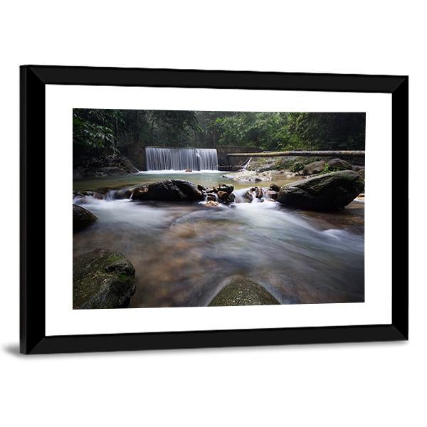 Tropical Rainforest With Waterfall Canvas Wall Art-3 Horizontal-Gallery Wrap-25" x 16"-Tiaracle