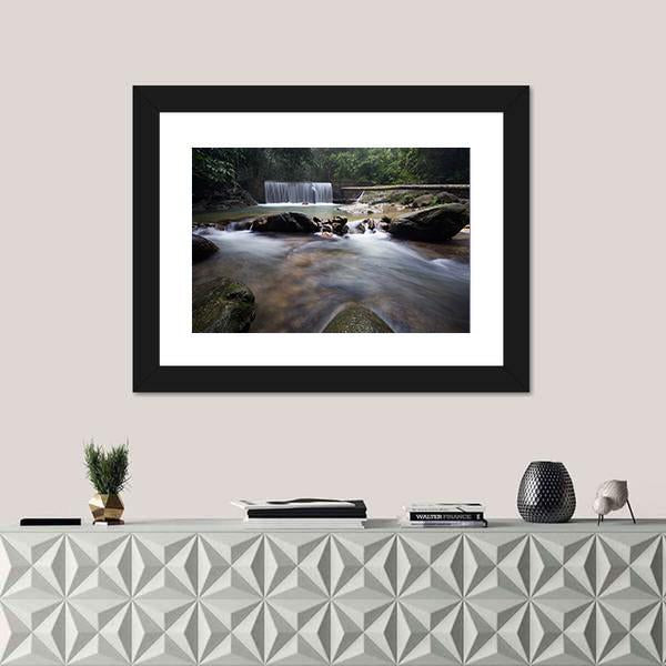 Tropical Rainforest With Waterfall Canvas Wall Art-3 Horizontal-Gallery Wrap-25" x 16"-Tiaracle