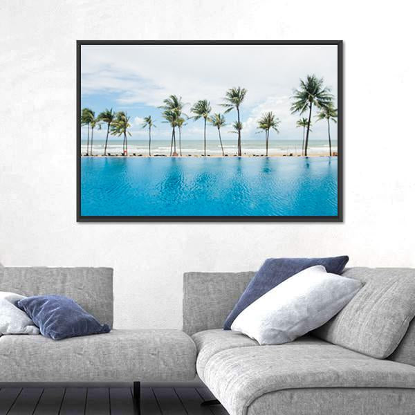 Tropical Sea And Coconut Trees On Beach Canvas Wall Art-1 Piece-Floating Frame-24" x 16"-Tiaracle