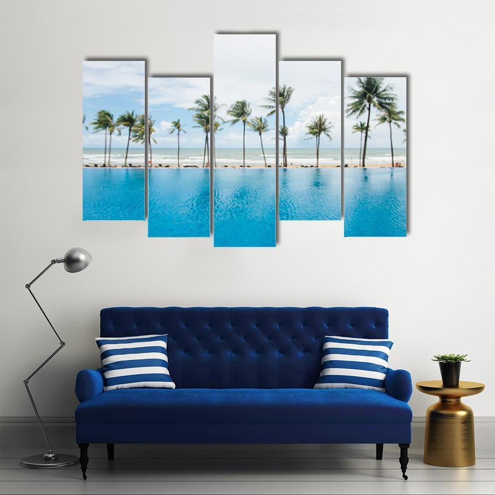 Tropical Sea And Coconut Trees On Beach Canvas Wall Art-5 Pop-Gallery Wrap-47" x 32"-Tiaracle
