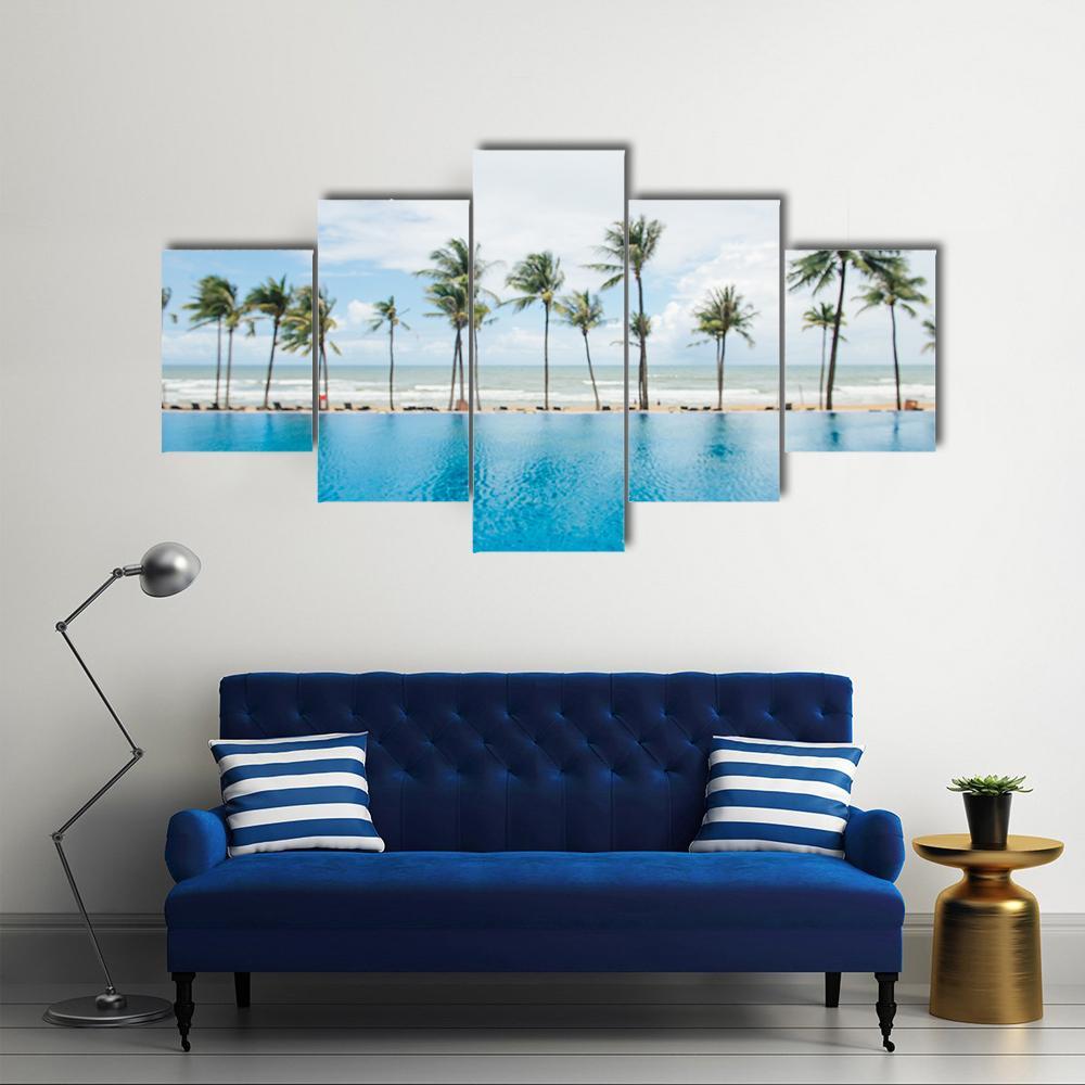 Tropical Sea And Coconut Trees On Beach Canvas Wall Art-5 Star-Gallery Wrap-62" x 32"-Tiaracle