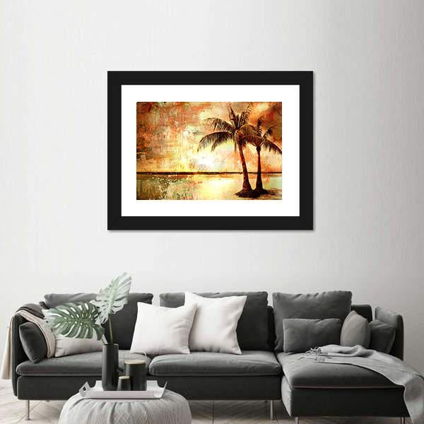 Tropical Sunset Artwork Canvas Wall Art-1 Piece-Framed Print-20" x 16"-Tiaracle