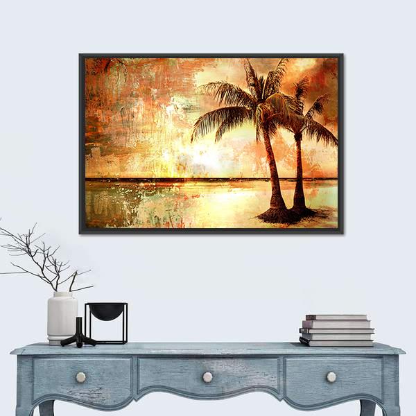 Tropical Sunset Artwork Canvas Wall Art-5 Horizontal-Gallery Wrap-22" x 12"-Tiaracle