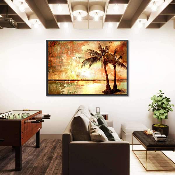 Tropical Sunset Artwork Canvas Wall Art-5 Horizontal-Gallery Wrap-22" x 12"-Tiaracle