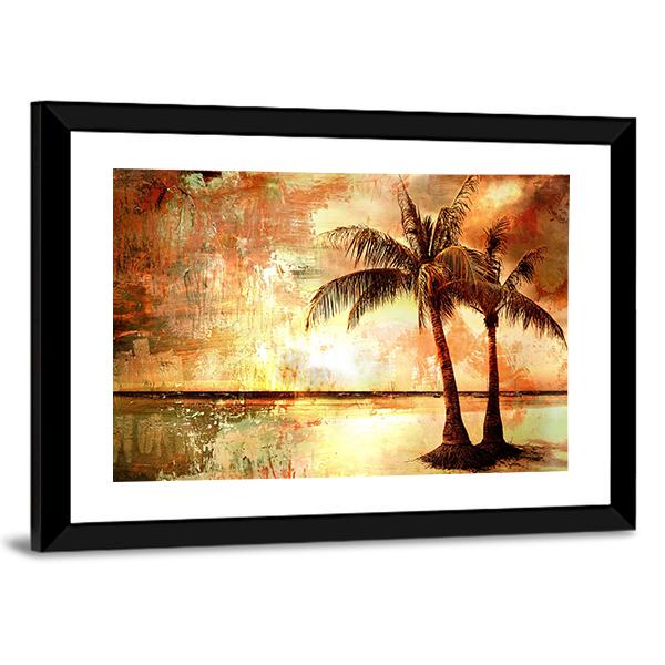 Tropical Sunset Artwork Canvas Wall Art-5 Horizontal-Gallery Wrap-22" x 12"-Tiaracle