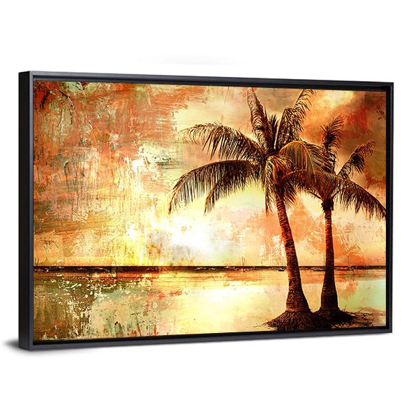 Tropical Sunset Artwork Canvas Wall Art-5 Horizontal-Gallery Wrap-22" x 12"-Tiaracle