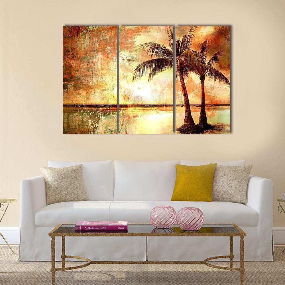 Tropical Sunset Artwork Canvas Wall Art-3 Horizontal-Gallery Wrap-37&quot; x 24&quot;-Tiaracle