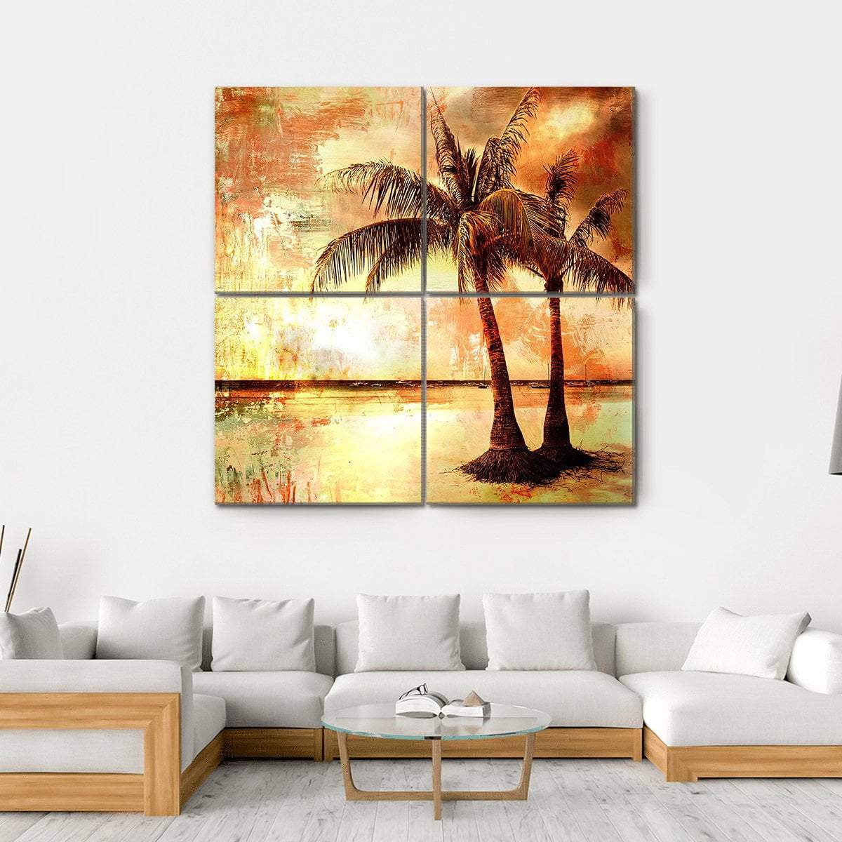 Tropical Sunset Artwork Canvas Wall Art-4 Square-Gallery Wrap-17" x 17"-Tiaracle